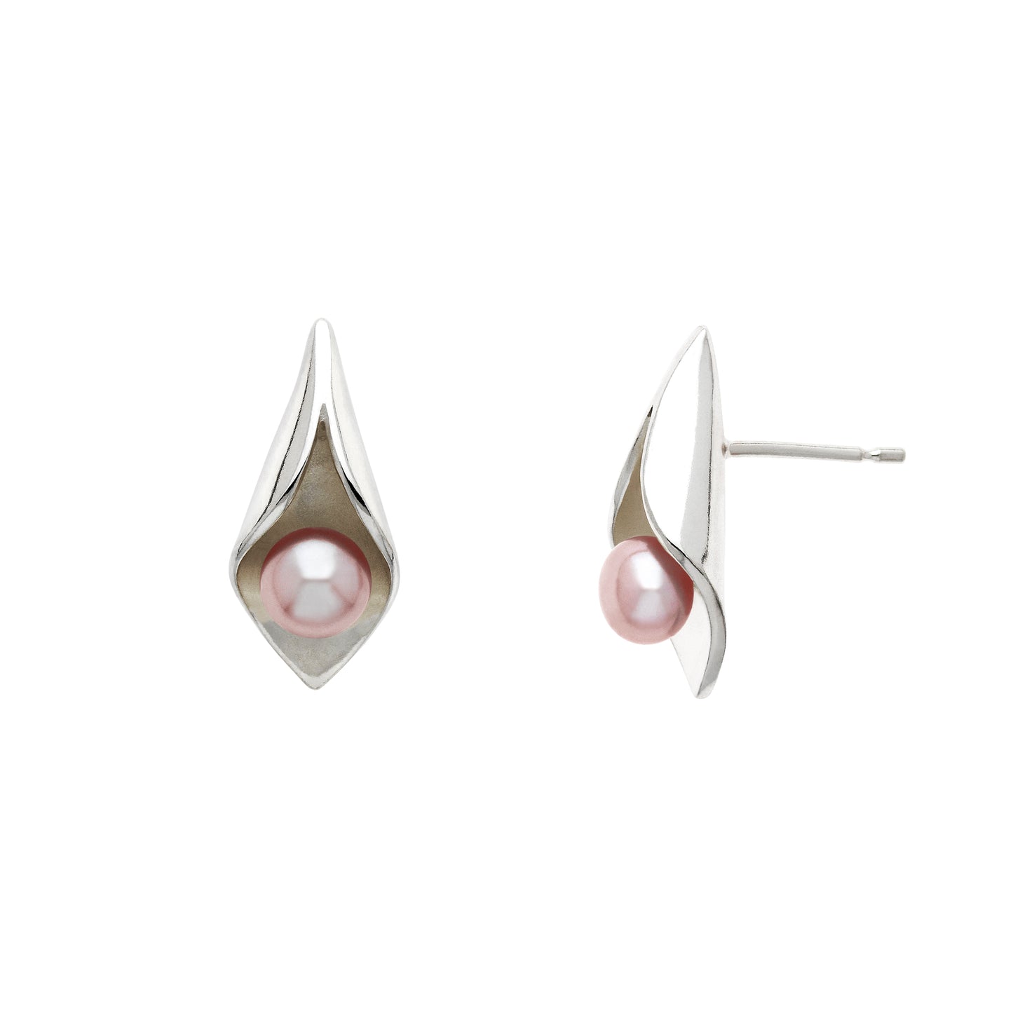 Silver Calla Lily Pearl Studs