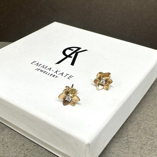 Dainty Diamond Daffodil Gold Stud Earrings