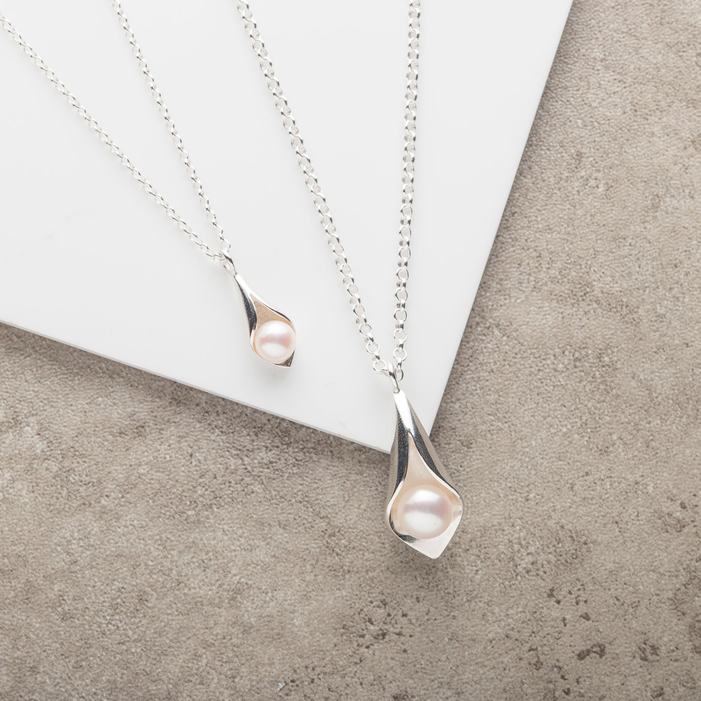Bold Silver Calla Lily Pearl Pendant
