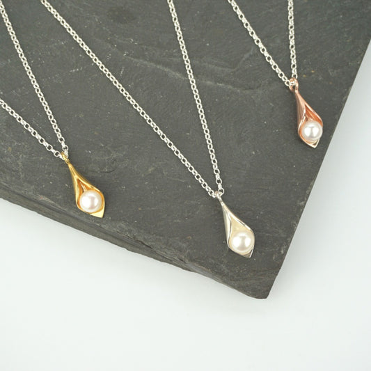 Gold Calla Lily Pearl Pendant