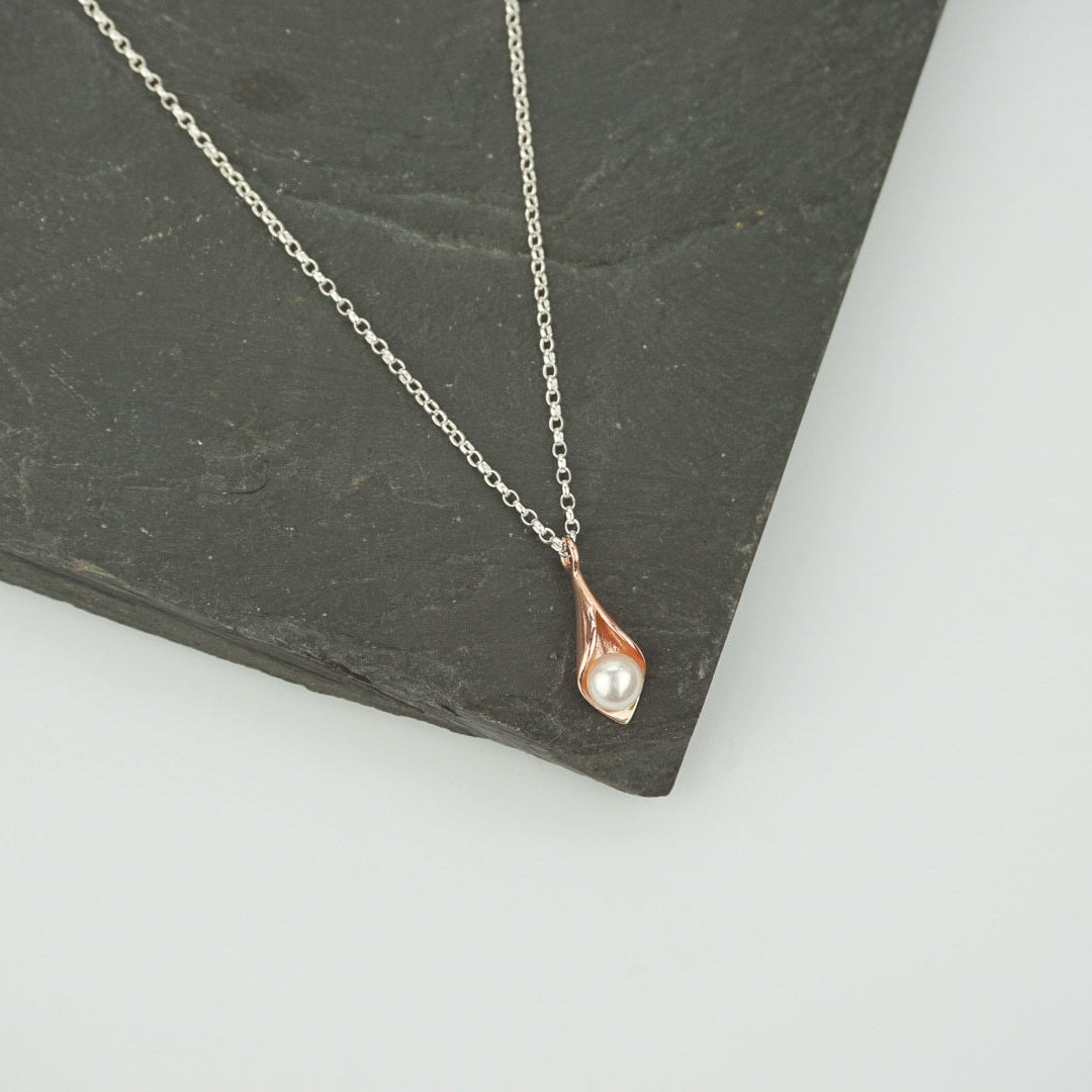 Gold Calla Lily Pearl Pendant