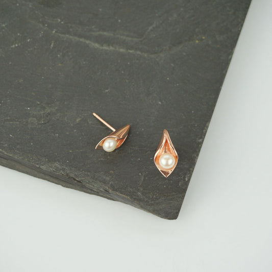 Gold Calla Lily Pearl Studs