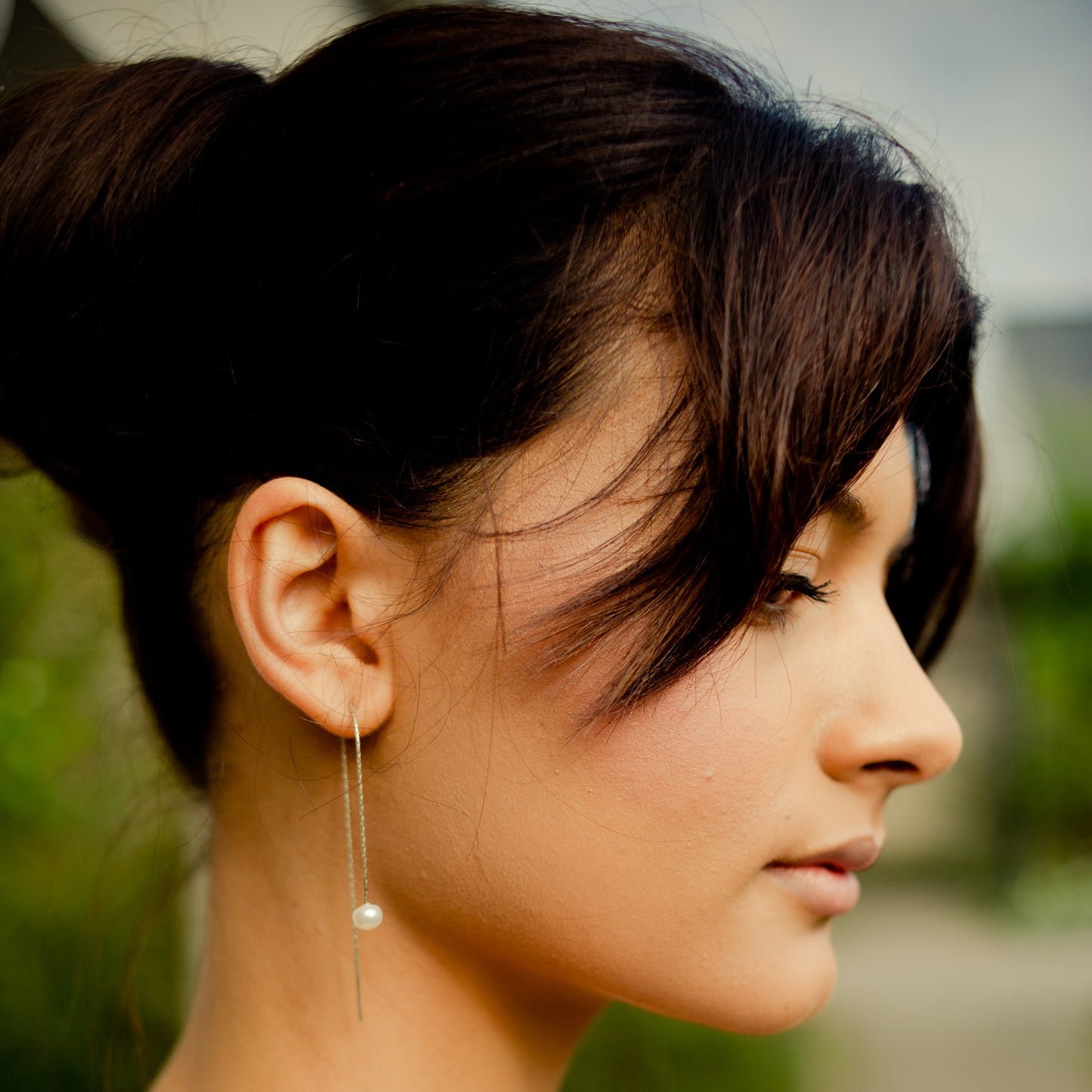 Silver Pearl Through Earrings