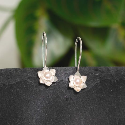 Dainty Daffodil Pearl Drop Earrings