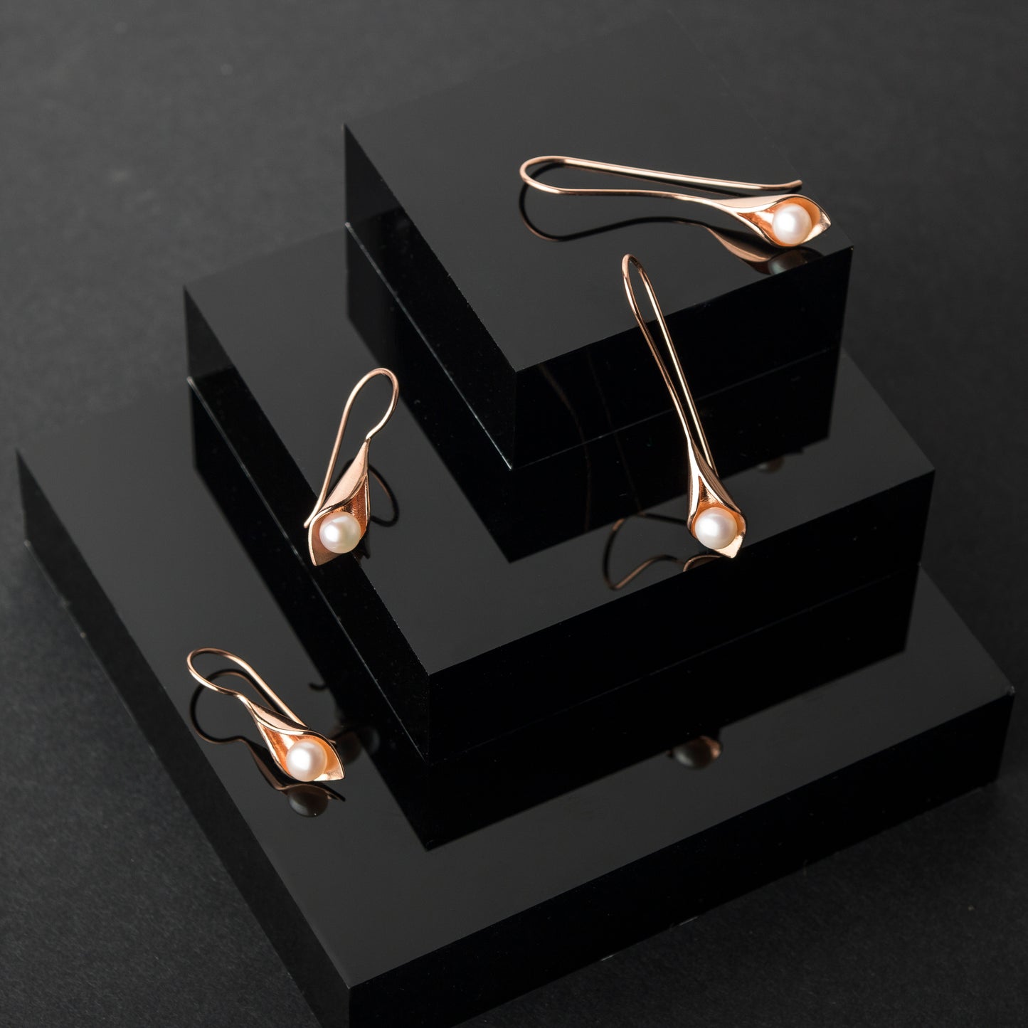 Gold Calla Lily Pearl Long Drop Earrings