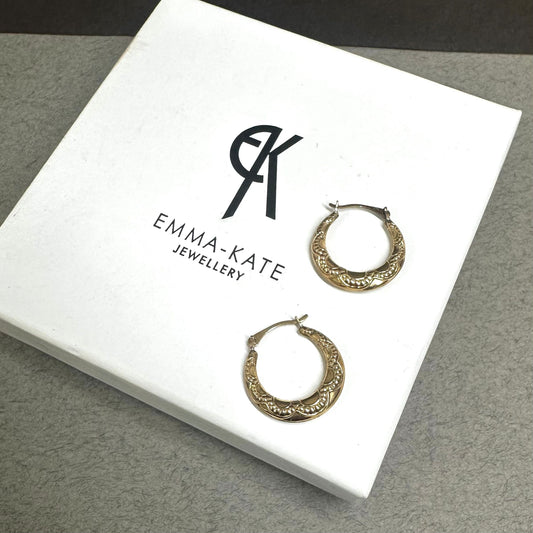 Vintage 9k Yellow Gold Creole Hoop Earrings