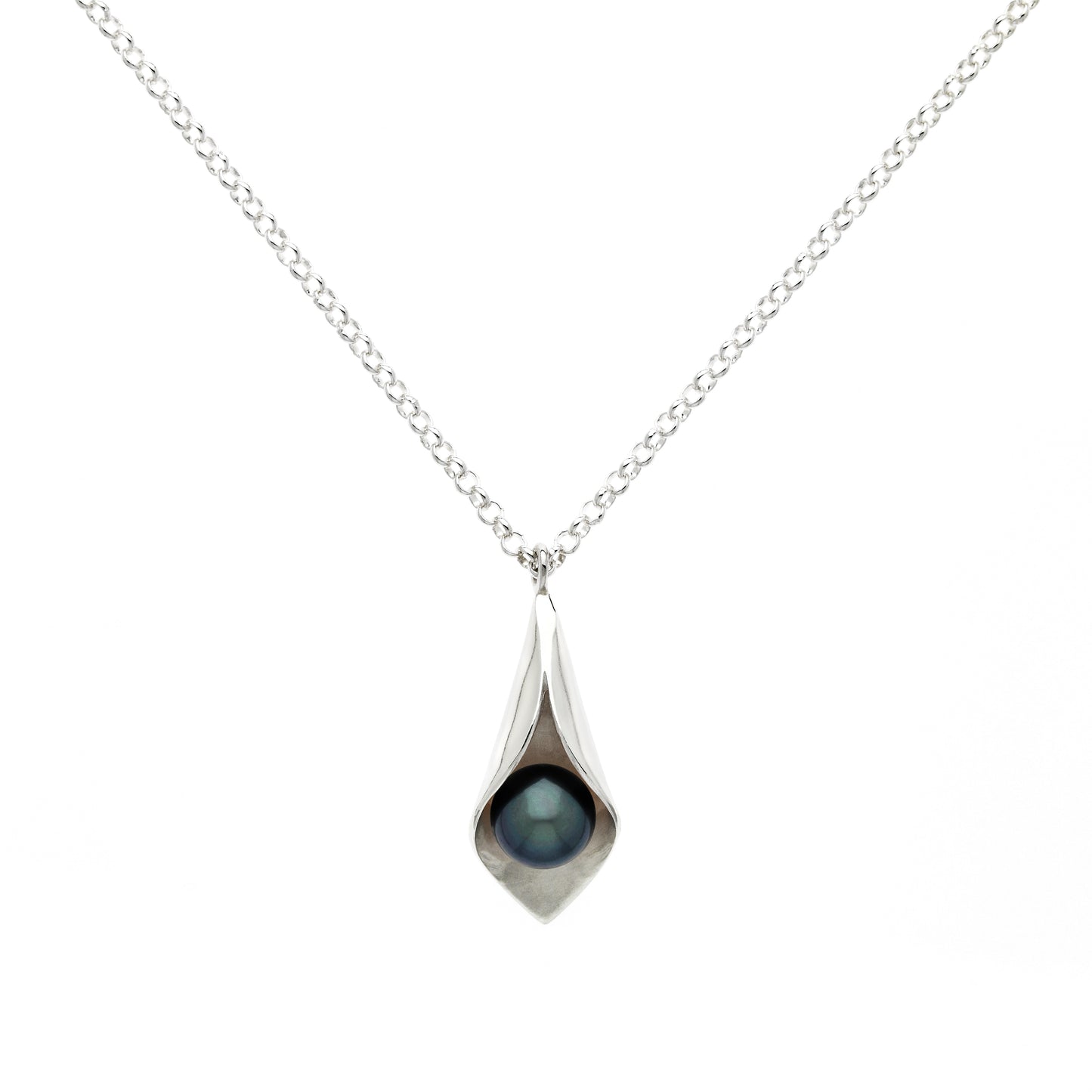 Bold Silver Calla Lily Pearl Pendant