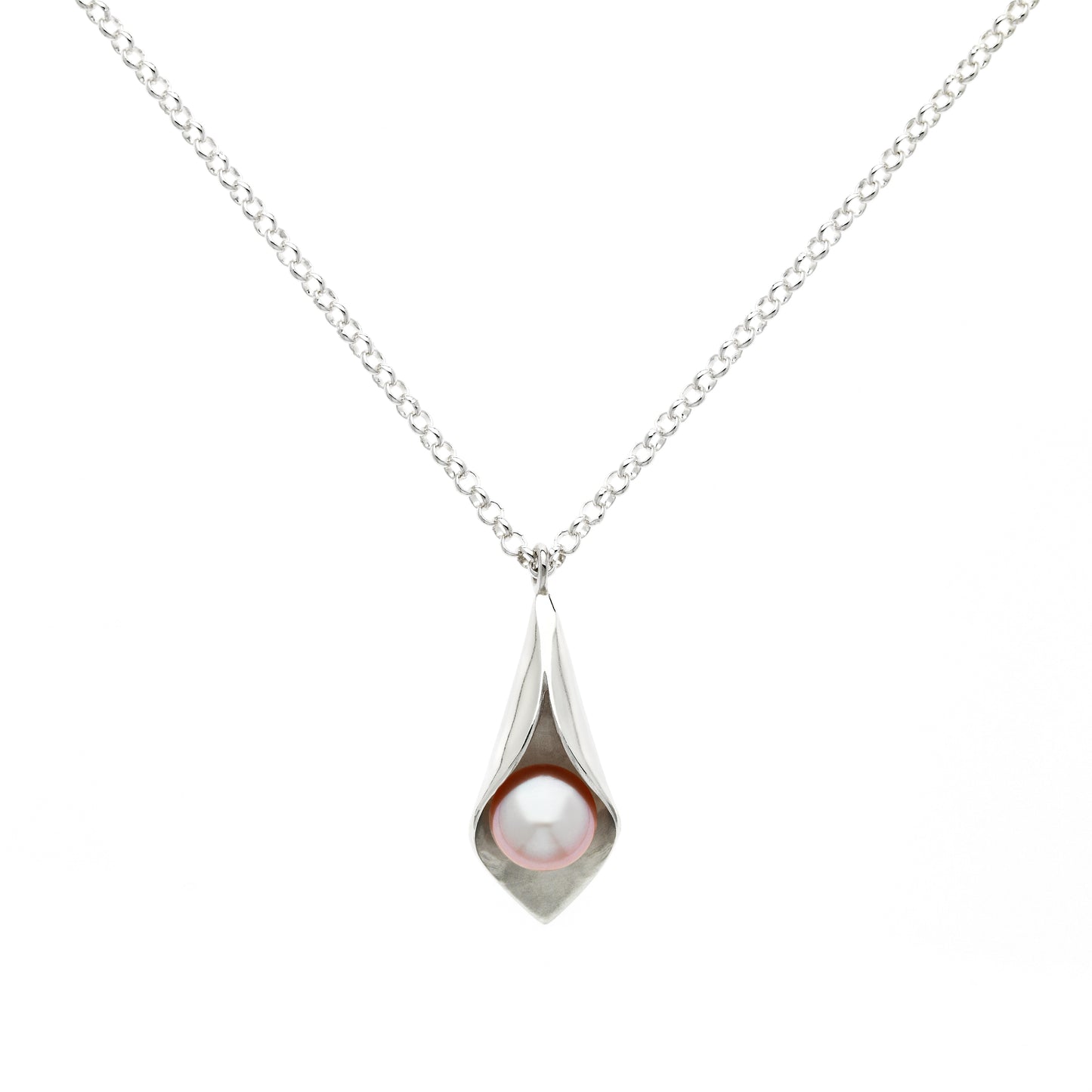 Bold Silver Calla Lily Pearl Pendant