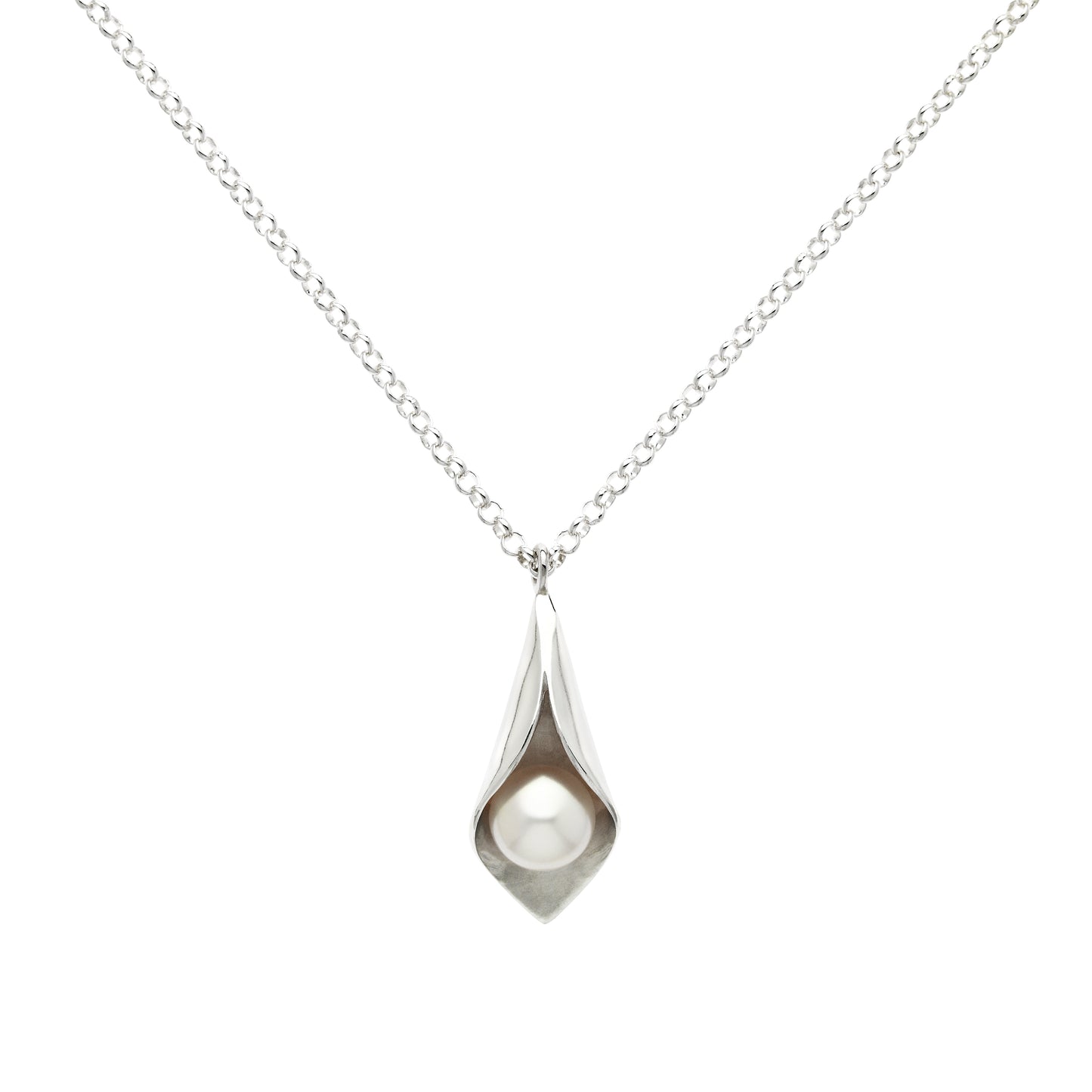 Bold Silver Calla Lily Pearl Pendant