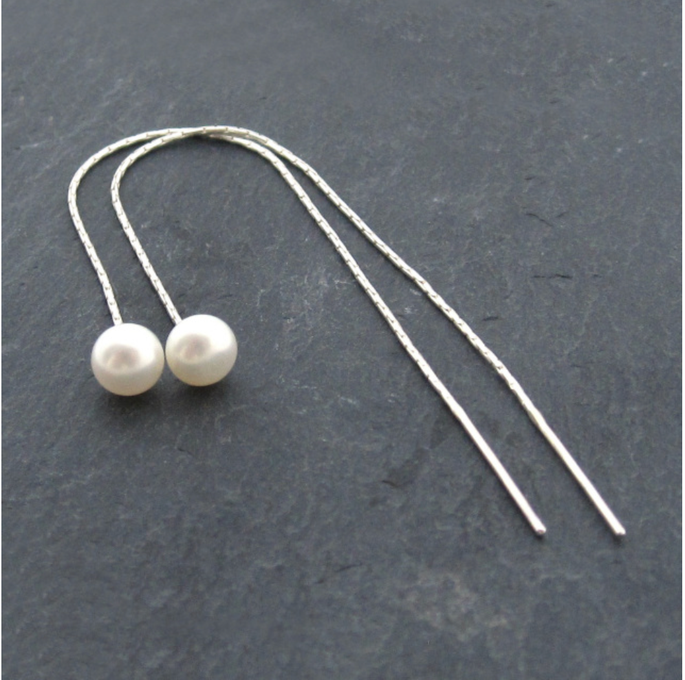 Silver Pearl Through Earrings
