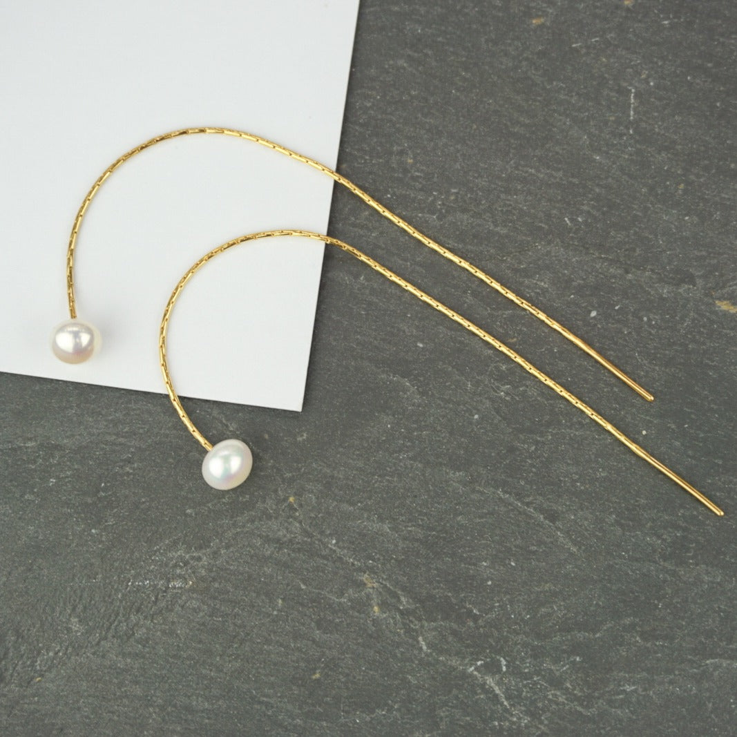 Gold Pearl Through Earrings