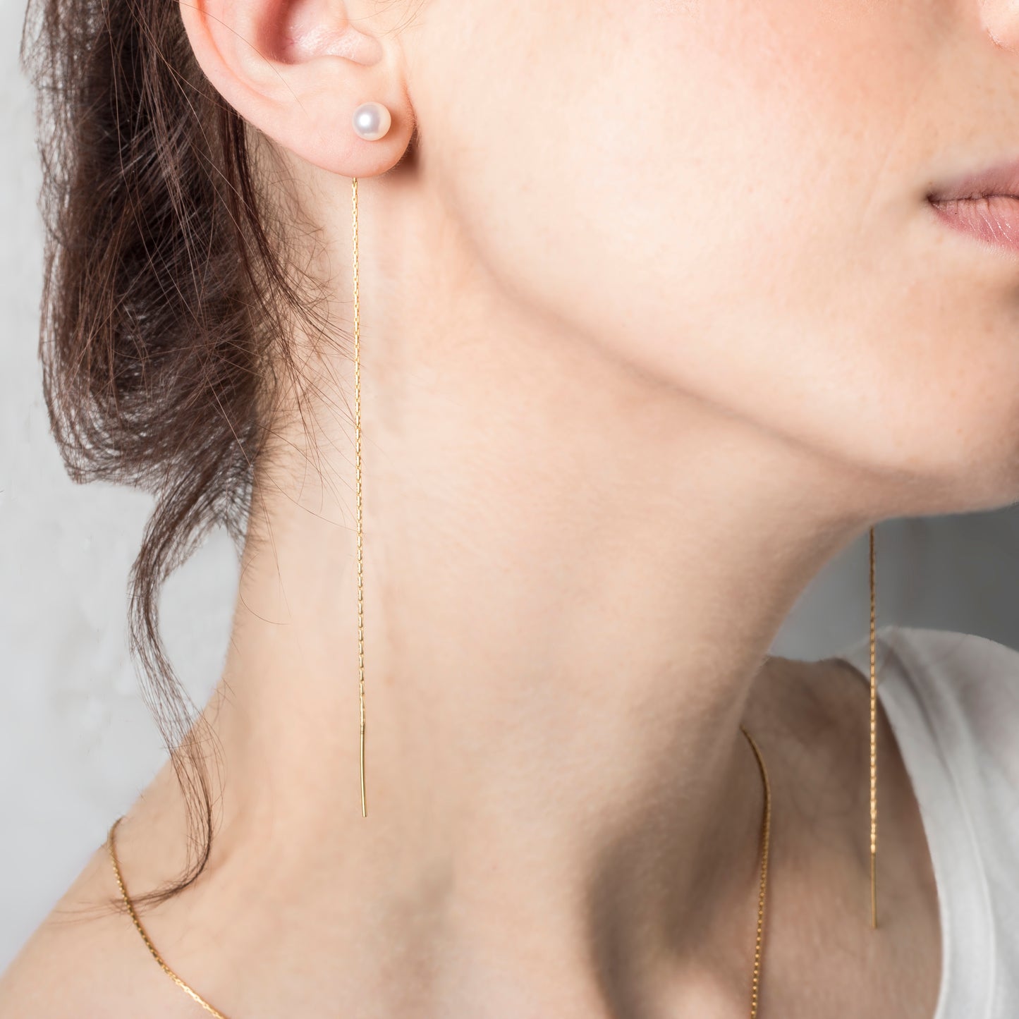 Gold Pearl Through Earrings