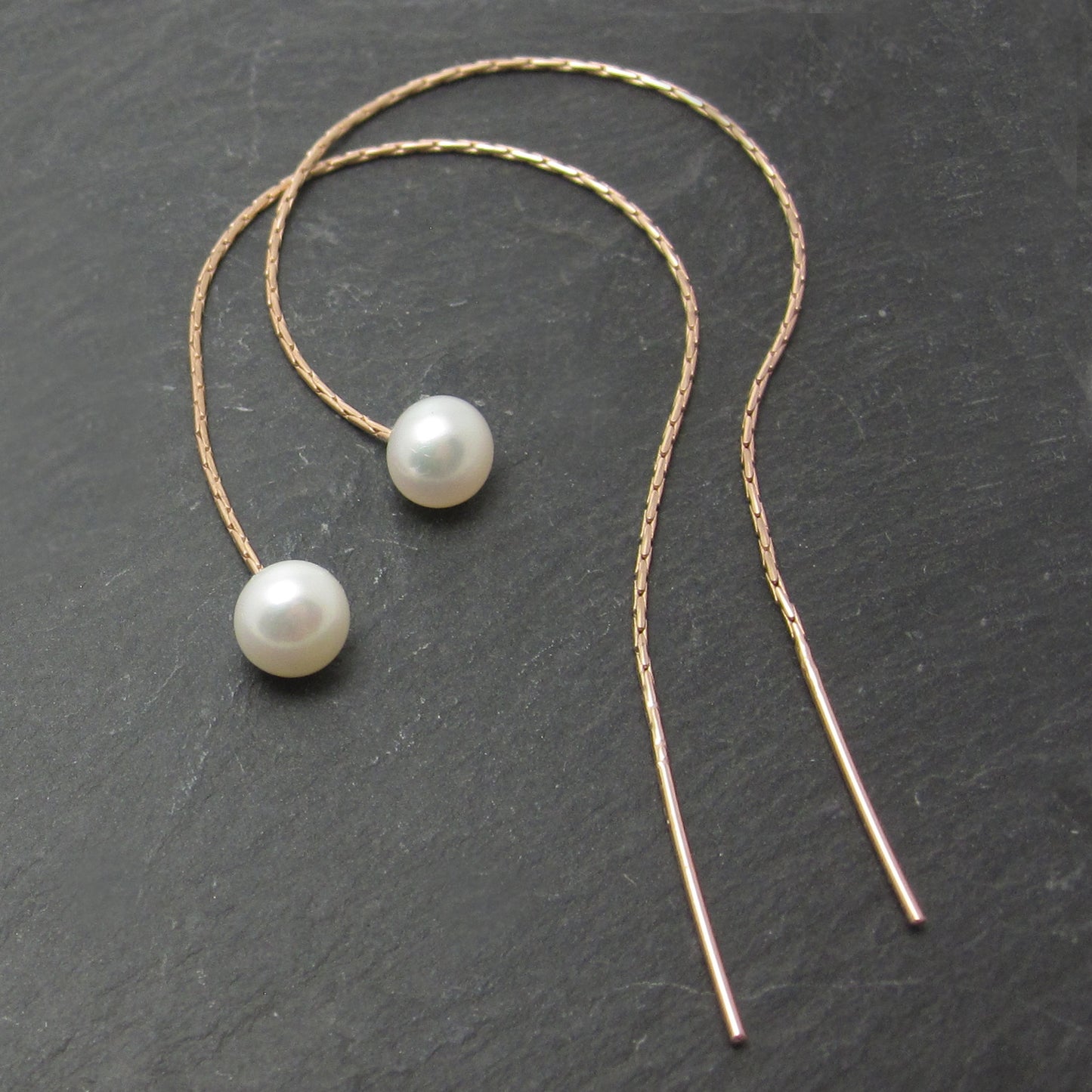 Gold Pearl Through Earrings